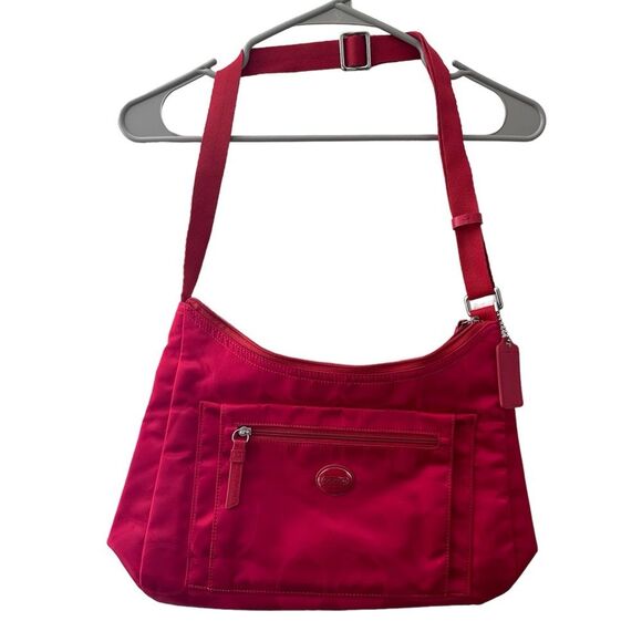 Coach red nylon embroidered logo shoulder bag NWOT